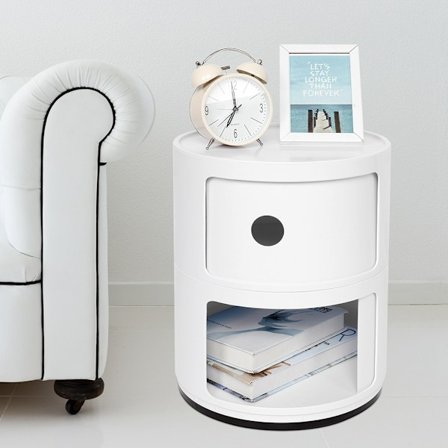 2-lags moderne sengebord, soveværelse, sidebord, multifunktionel rund opbevaringsenhed