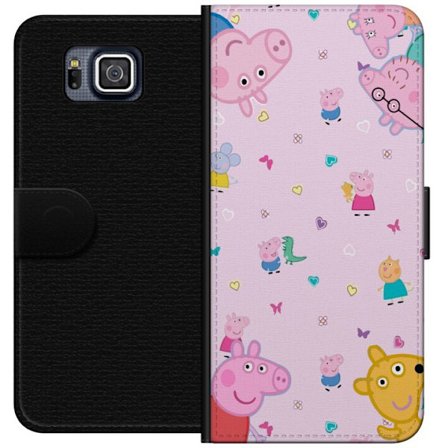 Kompatibelt Lommeboketui til Samsung Galaxy Alpha Peppa Gris med en baby i armene, mamma gris motiv i fargerik og myk barneillustrasjon med hjerter