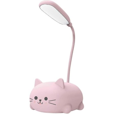 Söpö kissan LED-pöytävalaisin joustavalla varrella, USB-ladattava pöytävalaisin, silmiensuojaus, lukuvalo, sarjakuva Kawaii-yöpöytävalaisin L Pinkki