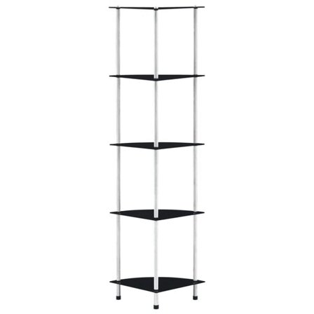 vidaXL Hylla 5 hyllplan svart 30x30x130 cm härdat glas