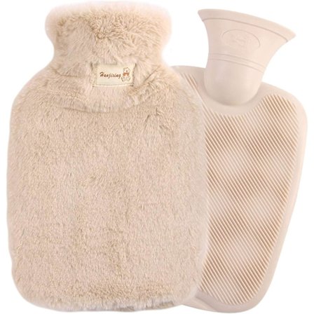 Varmtvandsflaske med betræk, 2l varmtvandsflasker til nakke, skuldersmerter og håndfodvarmer, menstruationssmerter, varmt kompres og kuldeterapi (brun