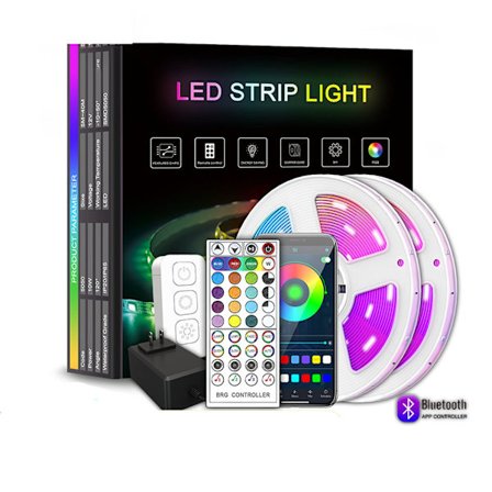 Musikstyrd Smart Bluetooth RGB LED-strip – 40 m, 5050 LED, dimbar, fjärrkontroll, inomhus/utomhus