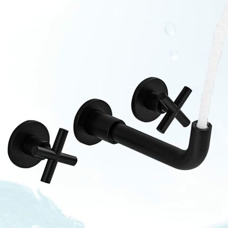 Servantarmatur, matt sort, veggmontering, baderomskran, dobbelthåndtak, M