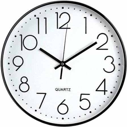 12 Tommer Moderne Vægur, Let at Læse Rundt Batteridrevet Stille Kvarts Køkkenur til Hjem/Kontor/Skole, Sort, Hvid
