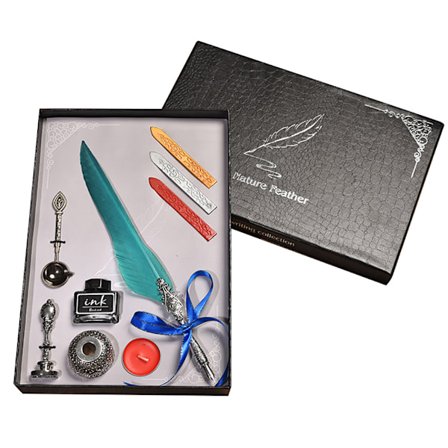 Vintage Klassinen Sulkakynä Merkki Kynä Kalligrafia Höyhen Sulka Dip Kynä Setti (Tummanvihreä)