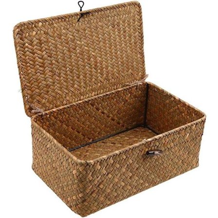 Kudottu rottinkinen säilytyskori kansilla meriruohosta pyykkikorit - Make