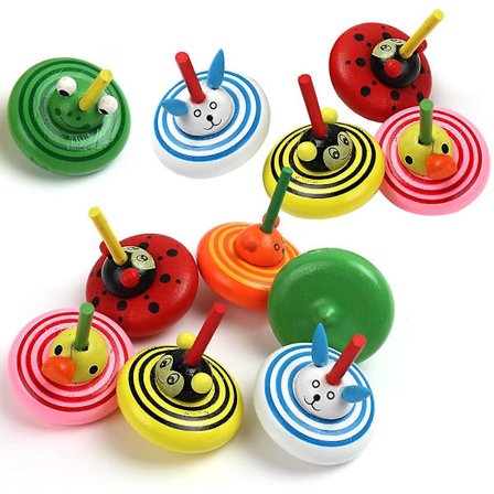 10 stk Lille træsnurretop, mini snurretop Farverig dyremodel snurretop Traditionelt legetøj Klassisk snurretop til børn Fødselsdagsgave