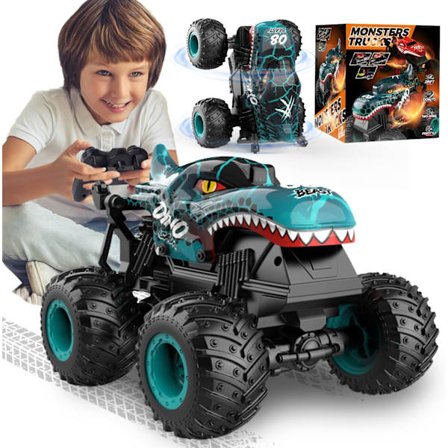 Monster Truck Legetøj, 2,4 GHz RC Monster Trucks til Drenge, 1:20 Dinosaur RC Biler med Lys og Musik, Fjernstyret Stunt Truck, 360° Spin, til Børn