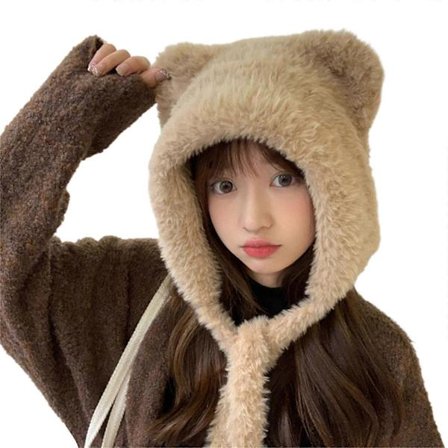 Pels hue til studerende Voksen vindtæt vinterhue Tyk plys Bjørneøreform Hue Hold varm Skiløb Cykelhue Hvid[D]