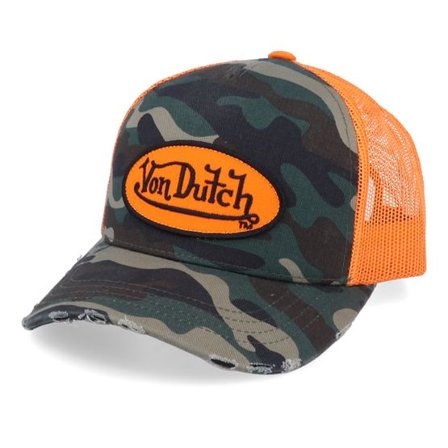 Von Dutch - Camo trucker Keps - Oval Patch Camo/Orange Trucker @ Hatstore