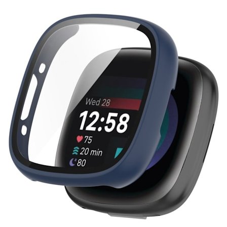 Fitbit Sense 2 / Versa 4 cover with tempered glass - Midnight Blue
