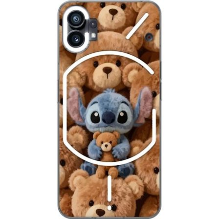 Kompatibel Mobilcover til Nothing Phone (1) Stitch omgivet af brune teddybjørne med en lille teddybjørn i armene i en sød og hyggelig kawaii-design