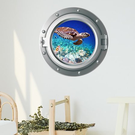 To sæt 35x35cm vægklistermærker 3D Porthole Underwater World Wall