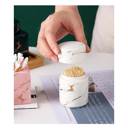 Marble Ceramic Toothpick Container Box Toothpick Holder Toothpick Dispenser Secret Stash Cotton Swab Holder Tooth Pick Holder