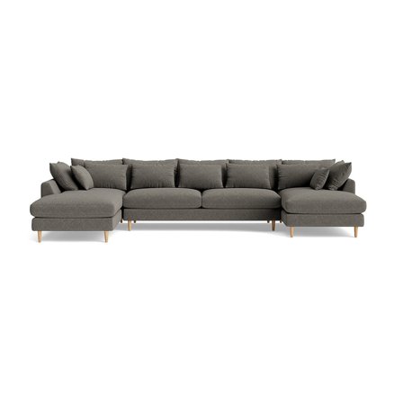 Ofelia Højrevendt U-sofa - Boston Grå - Blød/Medium Komfort & Puder - 377x210x85cm - Stor Flyder Sofa