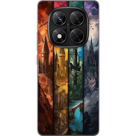 Kompatibelt Mobilskal till Xiaomi Xiaomi Redmi Note 14 Pro Fyra magiska slott i olika elementfärger, episk fantasykonst med eld vatten luft och mörk