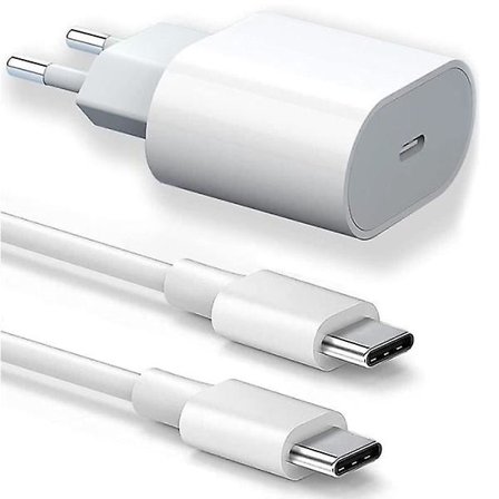 20W USB-C Laddare + 20W 1m USB-C till USB-C Kabel för iPhone 15 Pro Max - iPhone 15 Plus - iPhone 15 Pro - iPhone 15