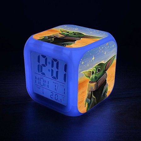 Baby Yoda Colorful Alarm Clock Cartoon Cute Digital Clock Led Color Alarm Clock