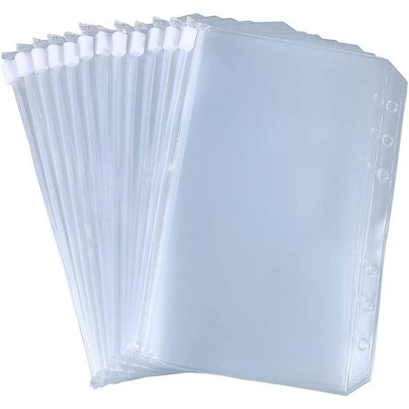 12pcs Binder Pockets A5/a6 Size 6 Holes Binder Zipper Folders For 6-ring Notebook Binder Loose Leaf Bags, Waterproof Pvc Pouch Document Filing Bags