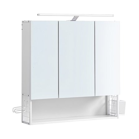 Spegelskåp med 3 dörrar och en hylla - Vit