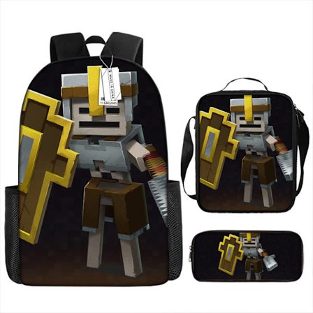 MINECRAFT Skolesekk My World Spilltilbehør Ryggsekk Tredelt Sett
