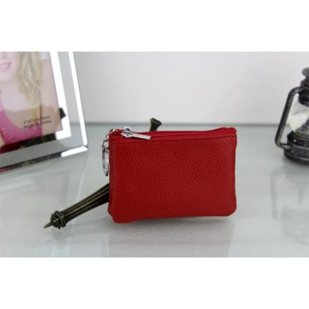 Kvinner lommebok myntveske ekte skinn Creative dobbeltlags cattlehide kortveske Nøkkelveske Nylon myntveske Red