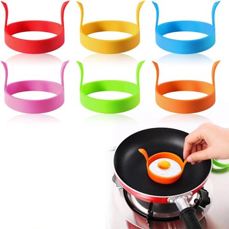 ING Silikone Bageform 6 Stykker Æggeform Pandekagering Non-Stick Æggeform Rund Silikone Spejlægform Pandekageform Pandekagemaskine Rød Blå Grøn