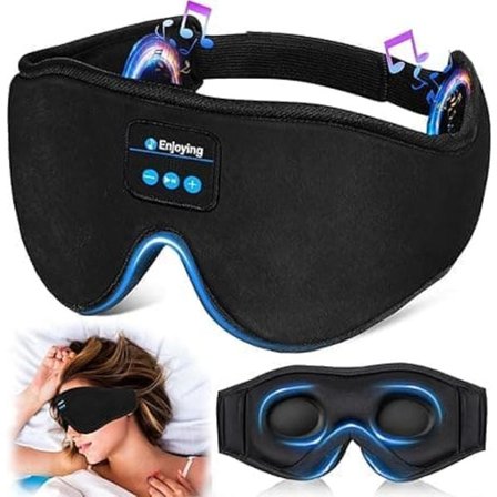 Trådløs 3D Sovemaske med Bluetooth Hovedtelefoner & Musik, Sovehovedtelefoner for Bedre Søvn