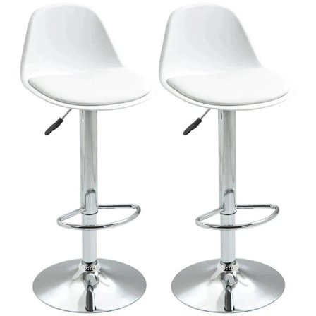 Rootz Barstole - To sæt barstole - Taburet - Højdejusterbar - Drejelig - Imiteret læder/PP/stål - Hvid - 40 x 42 x 82-104 cm