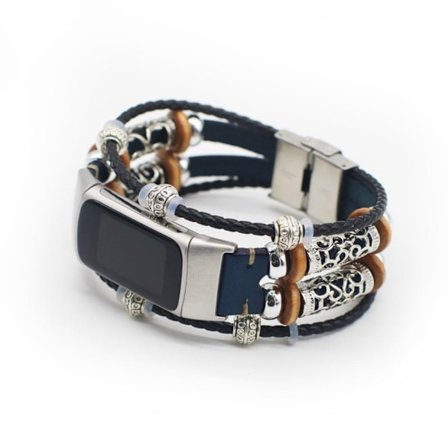 Fitbit Charge 5 moderigtigt dekoreret læderurrem - Midnatsblå