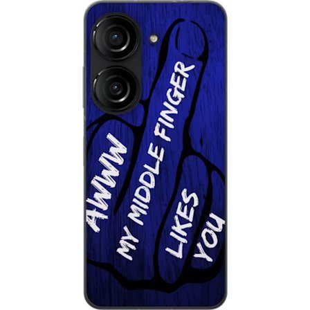 Kompatibelt Mobildeksel til Asus Zenfone 10 Mørk typografisk illustrasjon med hjerteform og budskap om vennskap mot dyp blå tretekstur