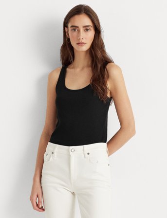 Lauren Ralph Lauren Cotton-Blend Tank Top - Black - L