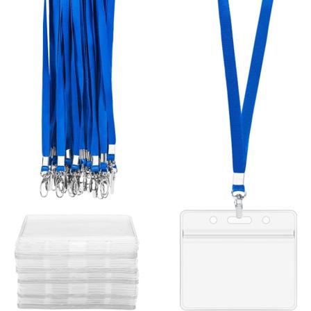 Set med 50 badgehållare med nackband, vattentät genomskinlig badgehållare och nylonhalsband med vridbar krok, namnbrickhållare med nackband för