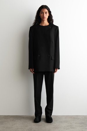 COS Femme Blazer Structuré En Laine Sans Col in Noir