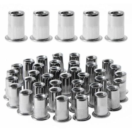 (12mm × 15mm) 100 stk M6 Flat Head gjengede nagelmutter, rustfritt stål
