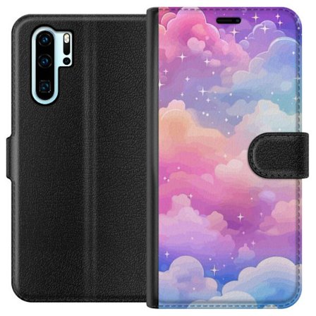 Kompatibelt Lommeboketui til Huawei P30 Pro Søt enhjørning med regnbuefarget hår mot en stjernebelagt pastellbakgrunn i kawaii-stil