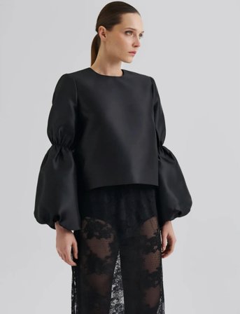 Malina Cia Double Pouf Sleeve Blouse - Black - 34