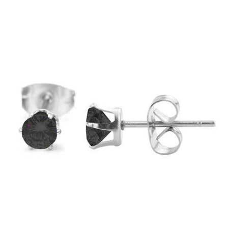 2-pack sølv piercing øreringe sort krystal - 4mm