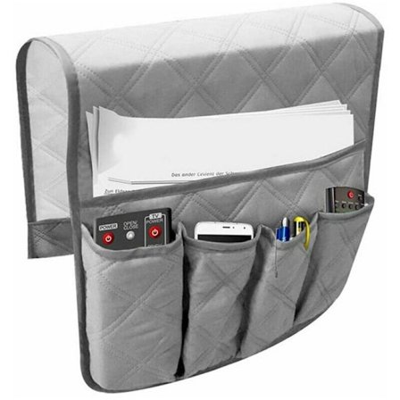 Sofa, lænestol, hængende opbevaringspose, opbevaringspose til fjernbetjening, TV, telefon, iPad, bog, magasin (grå)