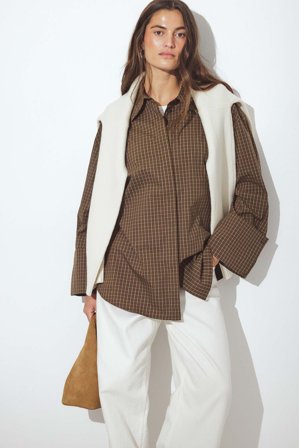 NA-KD - Bomullsskjorte med mansjettdetaljer - Skjorter - Sjekket - EU 36