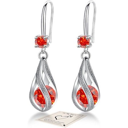 Silverpläterade hängande örhängen för kvinnor - Roterande vattendroppe sterling silver stift allergivänliga örhängen med cubic zirconia smyckesgåvor