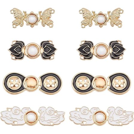 8 Pakk Denim Knapper For Store Metall Justerbar Beltespenne Jeans Knapp Cinch 4 Stiler Perle Blomster Trykknapper Til Sying Kjole Bukser