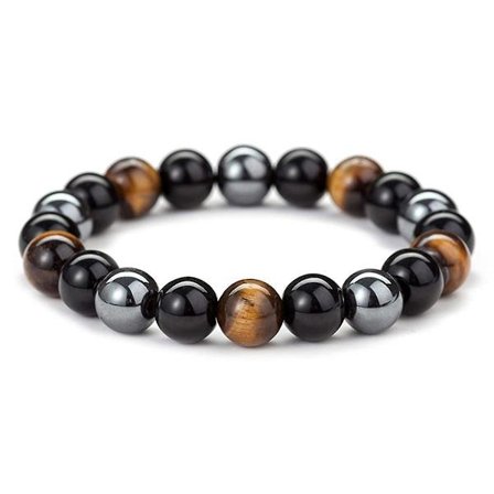 Perler Armbånd Triple Beskyttelse Sort Obsidian Tigerøje Og Hæmatit Sten Armbånd Mænd Og Kvinder Bede Perler