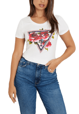 Guess Ss Cn Roses Triangle T-Shirt T-shirts Dam Vit M