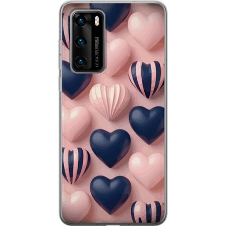 Kompatibelt Mobildeksel til Huawei P40 Myke tredimensjonale hjerter i rosa og marineblå toner i et romantisk mønster