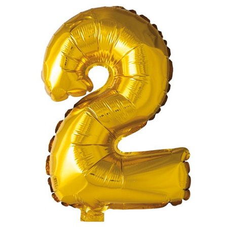 Folieballong siffra 0-9 guld 41 cm Siffra 2 - Partyninja.se