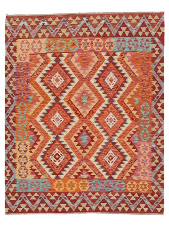 Handvävd Kelim Afghan Old Style Matta 153X190 Mörkröd/Röd