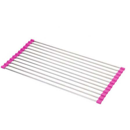 Sammenklappeligt opvaskestativ, BPA-frit sammenklappeligt vaskeafløbsstativ ideelt til frugt, grøntsager, tallerkener, silikonebelagt rustfrit stål