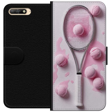 Kompatibel Tegnebogsetui til Huawei Huawei Y6 (2018) Rosa glaskugler og tennisketsjer i et kreativt stillbillede med legende popfølelse og moderne de