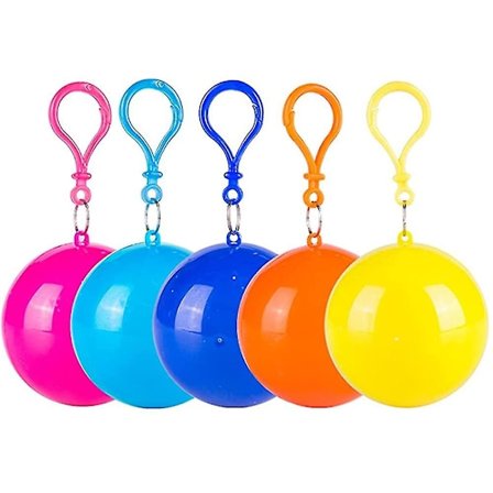 5-pak Bærbare Engangsregnfrakker i en kugle til rejser, camping, udendørs, Multicolor (LGL)